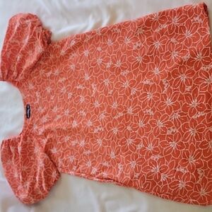 Harper 241. Vibrant orange dress with elegant floral emb. puff sleeve. Size M